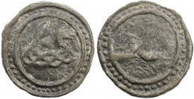 TENASSERIM-PEGU: Anonymous, 17th-18th century, cast tin large coin (85.47g), Robinson-20var, 64.5mm, knotted dragon right with long protruding pointed...