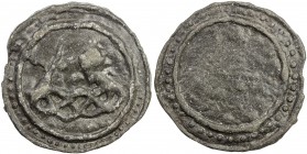 TENASSERIM-PEGU: Anonymous, 17th-18th century, cast tin large coin (74.70g), Robinson-20var, 64.5mm, knotted dragon right with long protruding pointed...