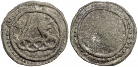 TENASSERIM-PEGU: Anonymous, 17th-18th century, cast tin large coin (76.21g), Robinson-20var, 65.5mm, knotted dragon right with long protruding pointed...