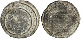 TENASSERIM-PEGU: Anonymous, 17th-18th century, cast large tin coin (36.40g), Robinson-Plate 10.2/10.4 type, 63mm, standard dragon // three-line legend...