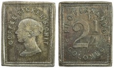 CEYLON: AE 2¼ pence, ND, Lowsley-26, Pridmore-34, COFFEE PICKER'S CHIT around bust of Queen Victoria // value with PILO FERNANDO COLOMBO around, a cou...