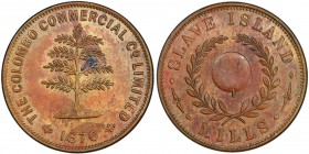 CEYLON: AE token, 1876, Pridmore-22, Slave Island Mills, Colombo Commercial Co. Limited, tea bush // orange within wreath of orange leaves, PCGS grade...