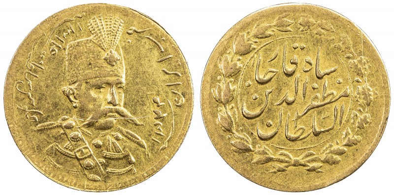 IRAN: Muzaffar al-Din Shah, 1896-1907, AV toman (2.89g), Tehran, AH1324, KM-995,...