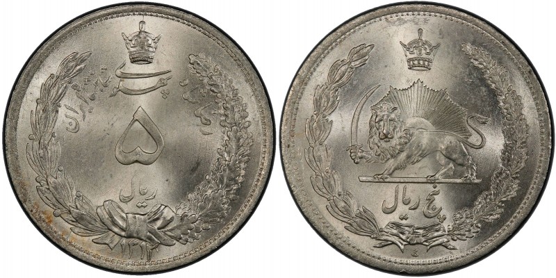IRAN: Reza Shah, 1925-1941, AR 5 rials, SH1312, KM-1131, a superb example! PCGS ...