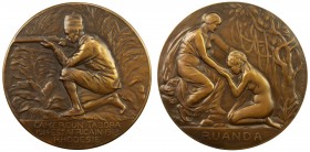 BELGIUM: AE medal (105.9g), 1918 (1926), 71mm bronze medal for the Belgian Colonial African Campaigns by Joseph Witterwulghe for Les Amis de la Médail...