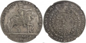 DENMARK: Frederik IV, 1699-1730, AR krone, 1723, KM-220, Dav-1290, the king riding a horse, facing right // crowned coat of arms divided in four parts...