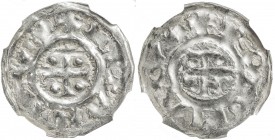 NORMANDY: Richard I, the Fearless, 943-996, AR denier (0.89g), Rouen mint, LeGros-207, cross with pellet in each angle +RICARDVS // +ROTOMAGVS, degrad...
