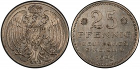 GERMANY: Kaiserreich, 25 pfennig, 1908, Beckenbauer-3161, Schaaf-18G27, nickel-plated copper pattern by Karl Goetz, PCGS graded Specimen 64, S. 
Esti...