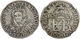 ENGLAND: Elizabeth I, 1558-1603, AR cast pattern groat (4.31g), 1601, Peck-8, North-2050, UNUM A DEO DUOBUS SUSTINEO, Queen's bust facing, wearing a h...