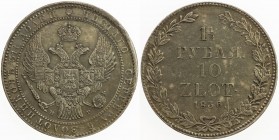 POLAND: Nicholas I, 1825-1855, AR 1½ roubles (10 zlotych), St. Petersburg mint, 1836, Cr-134, with mintmaster's initials, lovely lustrous toned exampl...