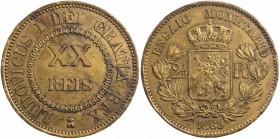 PORTUGAL: Luiz I, 1861-1889, AE 20 reis (11.95g), 1863, KM-Pn135, King's Latin name and titles around XX/ REIS // crowned Belgian coat of arms divides...
