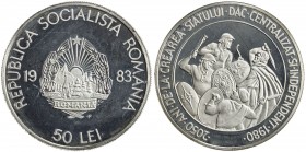 ROMANIA: Socialist Republic, AR 50 lei, 1983-FM, KM-100.1, 2050 years since the creation of the centralized and independent Dacian state - battle scen...