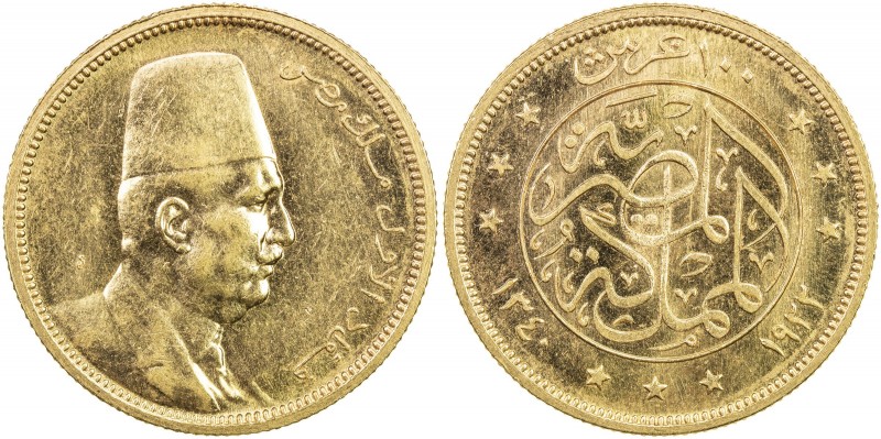 EGYPT: Fuad, as King, 1922-1936, AV 100 piastres, 1922/AH1340, KM-341, struck at...