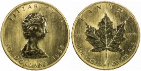 CANADA: AV 50 dollars (31.10g), 1985, KM-125.2, Maple Leaf 0.9999 fine gold, Brilliant Unc.
Estimate: USD 1600 - 1800