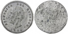 ECUADOR: Republic, 2 décimos, 1884, as KM-51, Heaton mint, Birmingham, uniface die splash in white metal, EF, RR. 
Estimate: USD 200 - 300