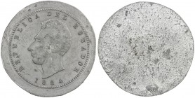 ECUADOR: Republic, ½ sucre, 1884, as KM-52, Heaton mint, Birmingham, uniface die splash in white metal, EF, RR. 
Estimate: USD 250 - 350