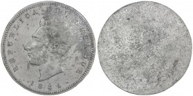 ECUADOR: Republic, 1 sucre, 1884, as KM-53, Heaton mint, Birmingham, uniface die splash in white metal, light corrosion spot, EF, RR. 
Estimate: USD ...