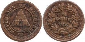 HONDURAS: Republic, AE ½ centavo, 1891, KM-45, rare date, well struck, last "1" in date high and slightly tilted right, brown, PCGS graded AU55, RRR. ...