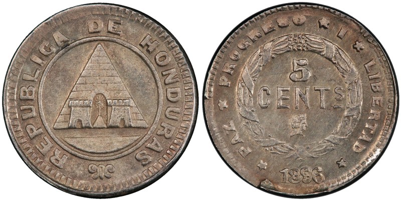 HONDURAS: Republic, AR 5 cents, 1896/86, KM-54, a superb quality example! PCGS g...