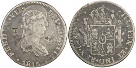 MEXICO: Fernando VII, 1808-1822, AR 8 reales (25.95g), 1819-Ca, KM-111.1, Calicó-397, Chihuahua Royalist issue, assayer RP, countermarked T and pillar...