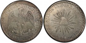 MEXICO: Revolutionary Issue, AR peso, Durango, 1914, KM-621, "Muera Huerta" type, variety with dot-and-dash obverse border, die cud on obverse, a love...
