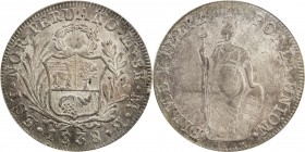 PERU: North Peru, AR 8 reales, Lima, 1838, KM-155, assayer MB, lovely original toning! PCGS graded MS62. The Republic of North Peru was one of the thr...
