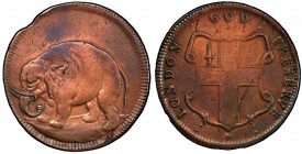 UNITED STATES: AE halfpenny token (15.77g), ND [1672-94], KM-Tn1.1, Br-186. Peck-503, Hodder -1A, PCGS graded EF details, Colonial coinage; Elephant, ...