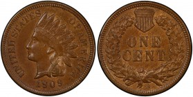 UNITED STATES: 1 cent, 1909-S, PCGS graded AU58, Indian Head type, R, ex Jim Farr Collection. The San Francisco Mint cents of 1909 had the lowest prod...