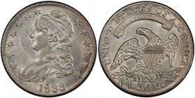 UNITED STATES: 50 cents, 1833, PCGS graded AU55, Capped Bust type, lettered edge, good strike for this date. Numismatists have identified 15 die marri...