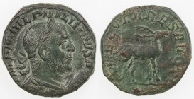 ROMAN EMPIRE: Philip I, 244-249 AD, AE sestertius (14.44g), Rome (248), S-9012, RIC-160a, laureate, draped, and cuirassed bust right // stag walking r...
