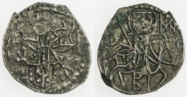 EMPIRE OF TREBIZOND: Alexius IV, 1417-1446, AR asper (0.82g), Ret-1, St. Eugenius, holding staff, riding horse right; letter B below // Alexius, holdi...