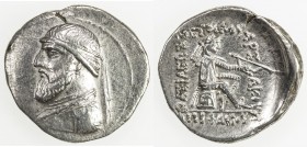 PARTHIAN KINGDOM: Mithradates II, c. 123-88 BC, AR drachm (3.93g), Shore-69 ff, bare-headed bust, medium beard // 4-line text, VF to EF, R. 
Estimate...