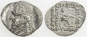 PARTHIAN KINGDOM: Mithradates II, c. 123-88 BC, AR drachm (4.08g), Shore-96, king wearing tiara with star in center and earflaps, long beard, 5-line l...