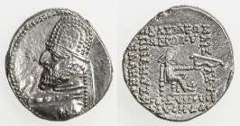 PARTHIAN KINGDOM: Orodes I, c. 80-77 BC, AR drachm (4.19g), Shore-122, wearing tiara with 6-point star in center and earflaps, medium beard, 7-line le...