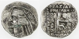 PARTHIAN KINGDOM: Mithradates III, c. 57-54 BC, AR drachm (3.92g), Mithradatkart, Shore-210var. Sell-41.6, king's bust left, crescent & star behind, m...