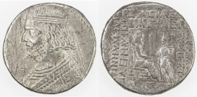PARTHIAN KINGDOM: Orodes II, c. 57-38 BC, AR tetradrachm (12.95g), Seleukeia on the Tigris, ND, Shore-211, king's bust left, wearing diadem with three...