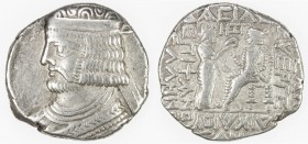 PARTHIAN KINGDOM: Vardanes II, AD 55-58, AR tetradrachm (14.13g), SE368, Shore-370/72, king's bust left, wearing diadem with loops on top // Tyche han...