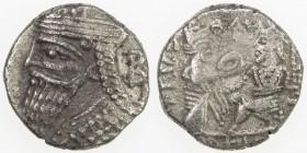 PARTHIAN KINGDOM: Vologases IV, AD 147-191, BI tetradrachm (6.20g), Seleukeia, Sel-499 (187/88 AD), Shore-429, bust left, beardless, Greek letter B be...