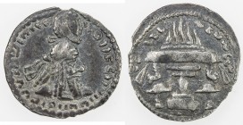 SASANIAN KINGDOM: Ardashir I, 224-241, AR obol (0.65g), G-12, king's bust, wearing tight headdress with korymbos & earflaps // fire altar, tiny edge c...