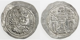 SASANIAN KINGDOM: Shahpur (Sabuhr) II, 309-379, AR drachm (4.09g), NM, ND, G-102, standard type, ribbons pointing upwards, king's bust atop the altar ...