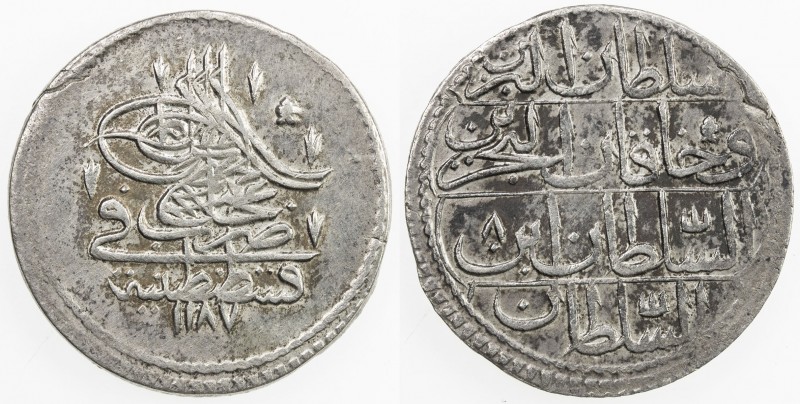 TURKEY: Abdul Hamid I, 1774-1789, AR 10 para (4.41g), Kostantiniye, AH1187 year ...