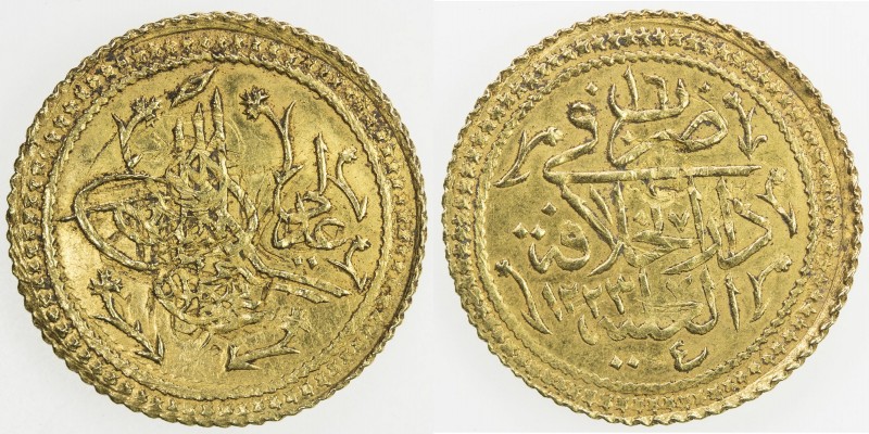 TURKEY: Mahmud II, 1808-1839, AV sûrre altin al-aliye (1.61g), Darulhalife, AH12...