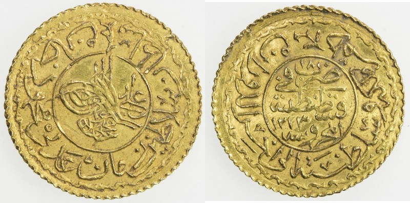 TURKEY: Mahmud II, 1808-1839, AV new adli altin (1.61g), Kostantiniye, AH1223 ye...