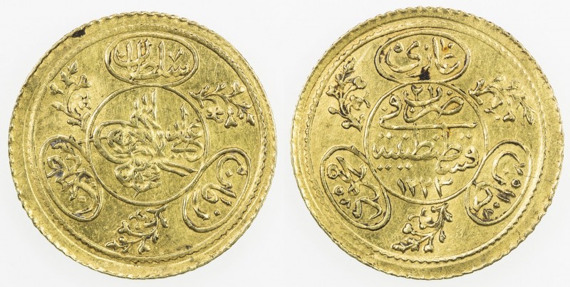 TURKEY: Mahmud II, 1808-1839, AV hayriye altin (1.81g), Kostantiniye, AH1223 yea...