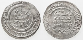 BANIJURID: Harb b. Sahlan, ca. 950-976, AR dirham (2.42g), Andaraba, AH345, A-1438.1, with tamgha below reverse, citing the Samanid Nuh b. Nasr (AH331...