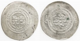 BANIJURID: al-Harith b. Harb, 10th century, AR multiple dirham (7.20g), al-Ma'din, ND, A-1439, citing al-Harith b. Harb in the obverse margin and the ...
