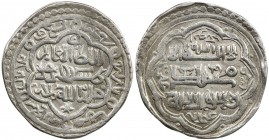 ILKHAN: Taghay Timur, 1336-1353, AR 6 dirhams (5.56g), Bazar, AH739, A-2241, type KB (looped hexafoil // octofoil), ruler's name in Uighur, superb str...