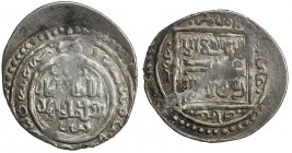 ILKHAN: Sulayman, 1339-1346, AR 2 dirhams (1.33g), Tabriz, AH745, A-2256, type F, struck with a reverse die that was broken into two parts and reattac...