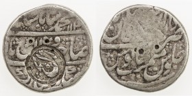 DURRANI: Anonymous, AR rupee (11.30g), NM, ND, A-B3096.1, countermarked rayij, elegant version within a circle, on a common Mughal rupee of Muhammad S...