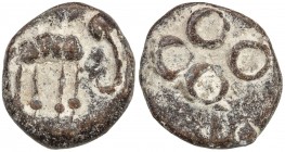 IKSHVAKU: Anonymous, 3rd century AD, lead round (2.70g), Pieper 728 (this piece), elephant to right // Ujjain symbol, superb example for this normal p...